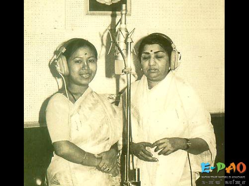  Laishram Mema with Lata Mangeshkar during recording of Meichak 