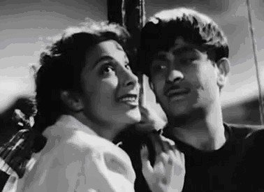 Raj Kapoor romancing Nargis in a moonlit night in 1951 film Awara