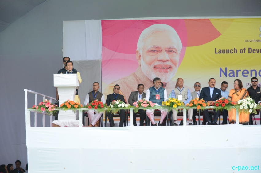 Prime Minister Narendra Modi addressing a public reception function at Luwangpokpa :: 16 March 2018