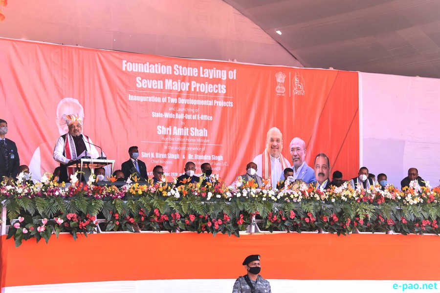Union Home Minister Amit Shah & DoNER Dr Jitendra Singh at inauguration of projects at Hapta Kangjeibung, Imphal :: December 27 2020
