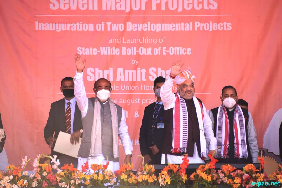 Union Home Minister Amit Shah & DoNER Dr Jitendra Singh at inauguration of projects at Hapta Kangjeibung, Imphal :: December 27 2020