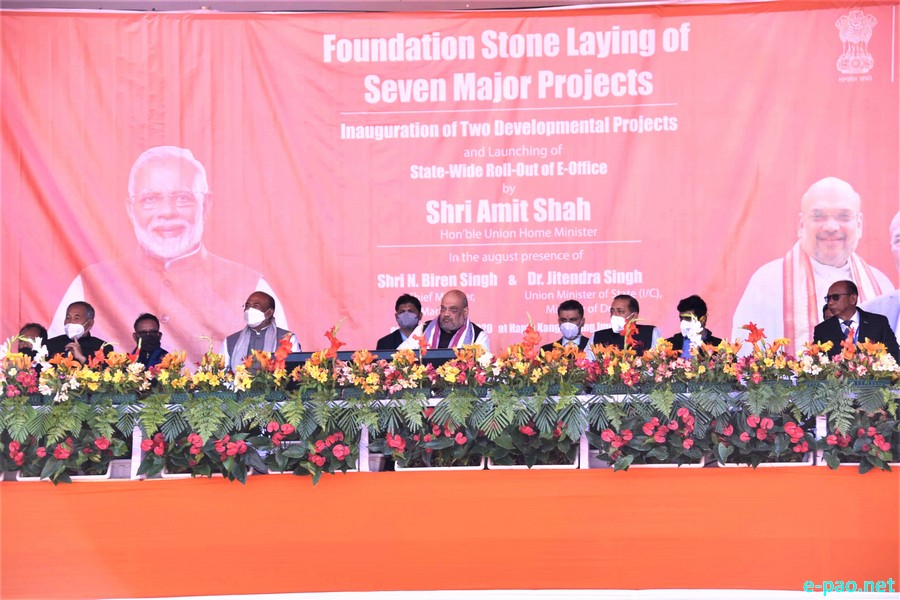 Union Home Minister Amit Shah & DoNER Dr Jitendra Singh at inauguration of projects at Hapta Kangjeibung, Imphal :: December 27 2020