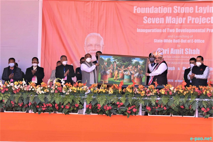  Union Home Minister Amit Shah & DoNER Dr Jitendra Singh at inauguration of projects at Hapta Kangjeibung, Imphal :: December 27 2020 