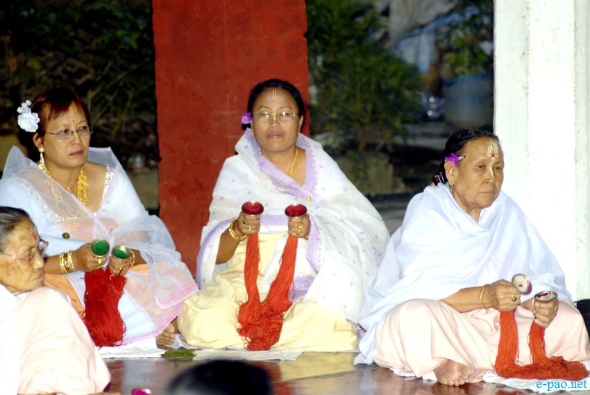 Devotees sing devotional songs on Jhulon Festival at Nityainanda temple, Nityainanda  , Imphal :: August 2013