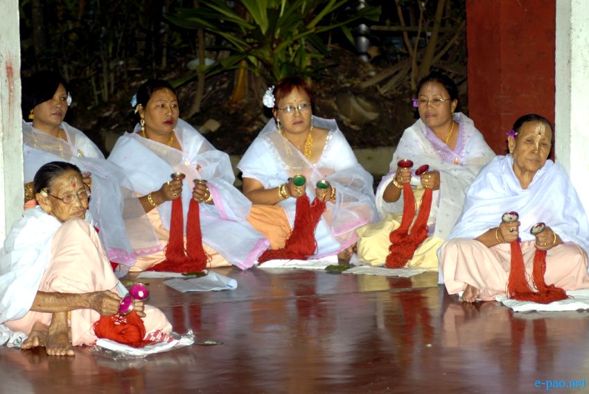 Devotees sing devotional songs on Jhulon Festival at Nityainanda temple, Nityainanda  , Imphal :: August 2013