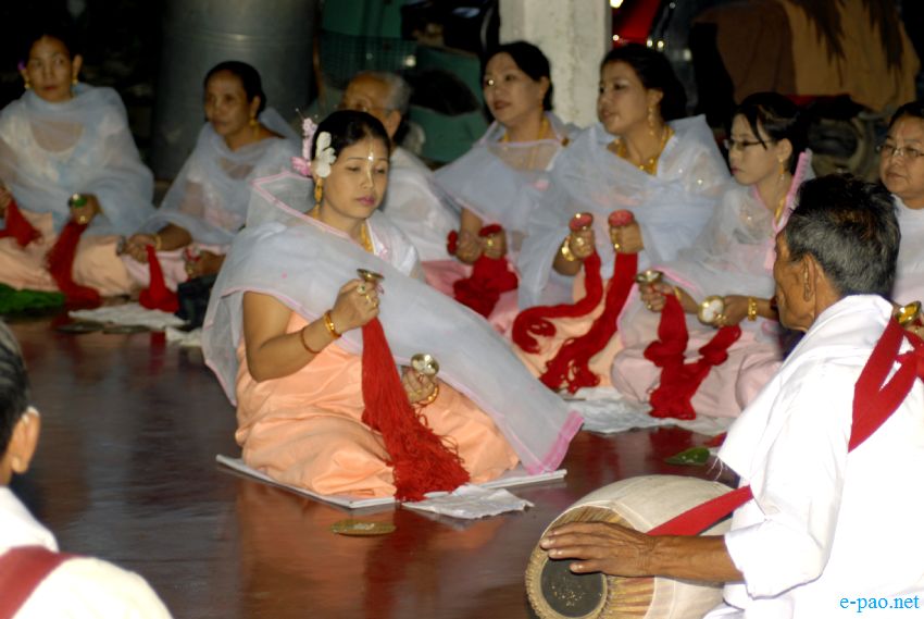 Devotees sing devotional songs on Jhulon Festival at Nityainanda temple, Nityainanda  , Imphal :: August 2013
