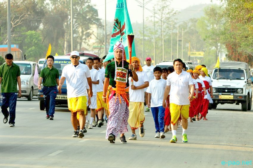 Yaoshang Day 1 : Sports person marching from Kangla after lighting sacred fire to commence start of Yaoshang Sports :: March 23 2016