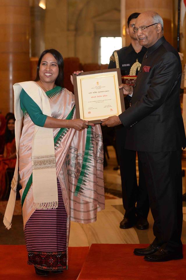 Chirom Indira conferred Highest Civilian Honour for Women 'Nari Shakti Puraskar 2017' at Rastrapati Bhavan, Delhi :: March 08 2018