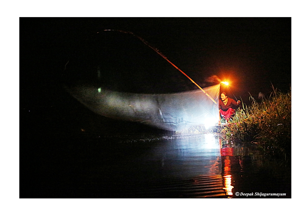 Fishing at Loktak Lake at night