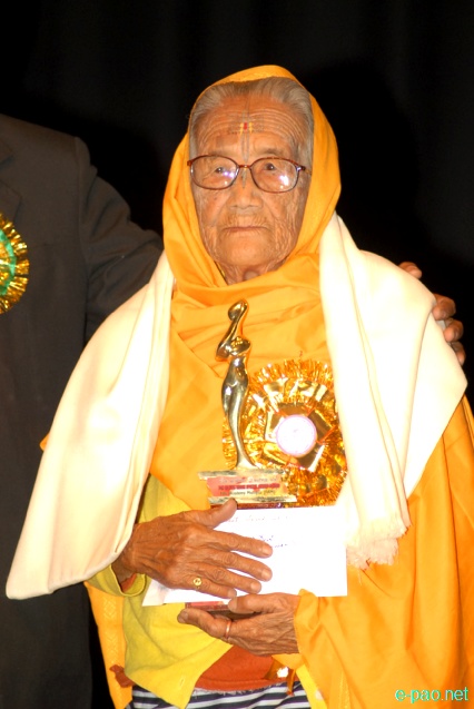 Lourembam Pishak Devi (Life time Achievement award)  at Foundation day of Film Academy Manipur (FAM) at MFDC hall : 16 Feb 2013