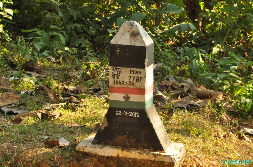 A border marker at the  Indo-Myanmar border in Moreh as of December 7 2013