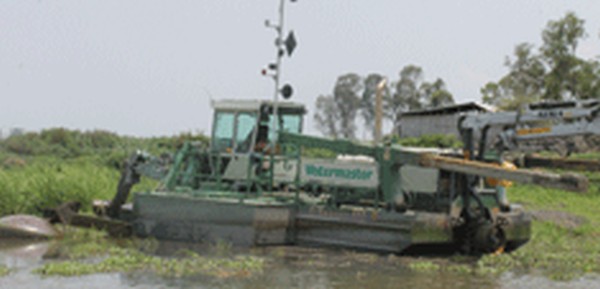 A heavy machinery used for Loktak lake clean-up