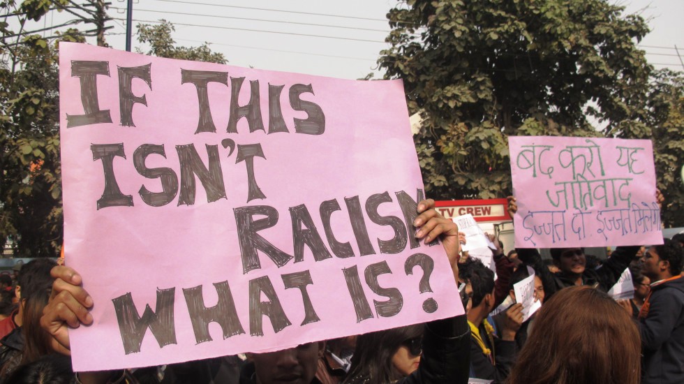 Protest in Delhi against killing of Nido Taniam (a youth from Arunachal Pradesh on 01 Feb 2014 