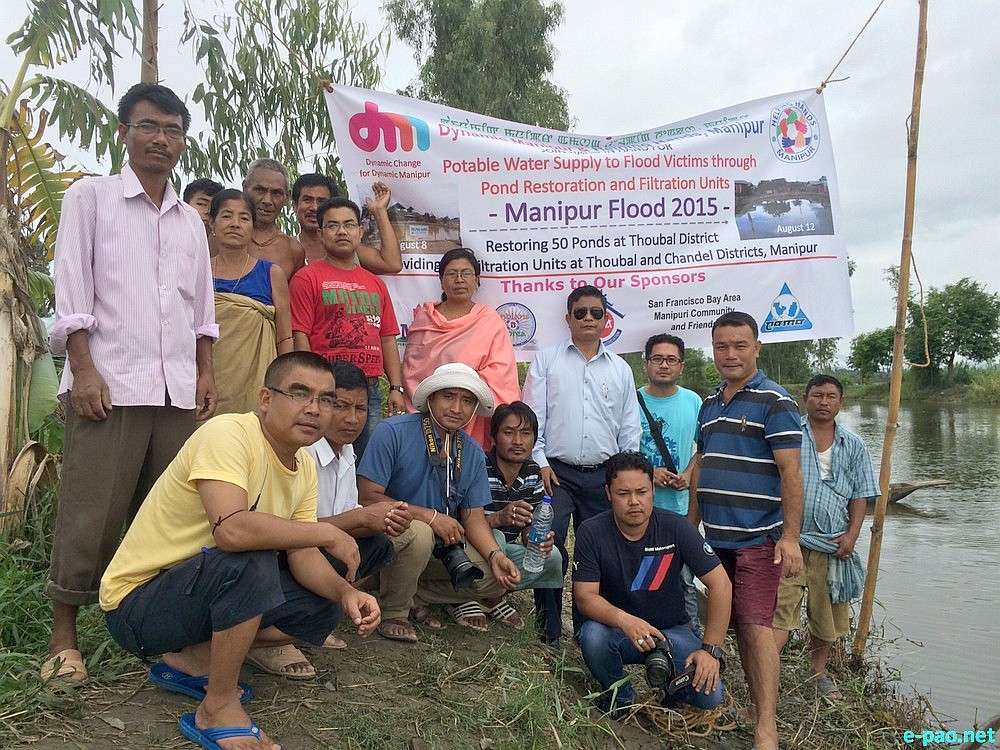 Manipur Flood 2015 - Flood Water Relief Effort and Pond Water Treatment at Leishangthem Khongmanung, Thoubal district :: August 20, 2015