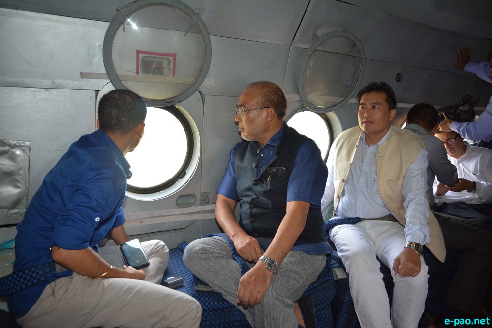 Chief Minister Nongthongbam Biren made an aerial survey of flood affected areas :: July 15 2017