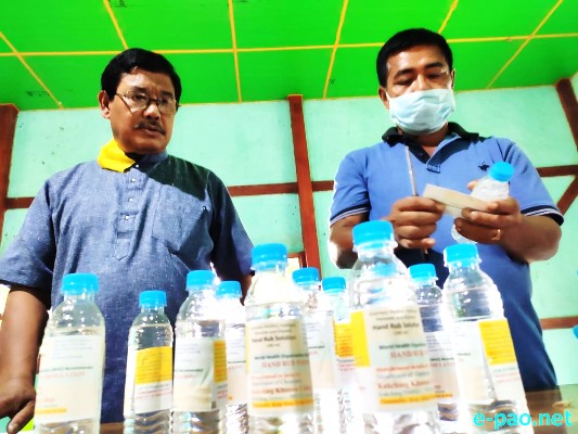 COVID-19 :: Hand sanitizers prepared by Kakching Khunou College distributed to front line warriors in Kakching  :: July 29 2020