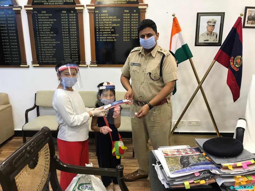 Licypriya donating face shields to Dr. Eish Singhal IPS, DCP of Delhi Police, New Delhi District on 10th July 2020   