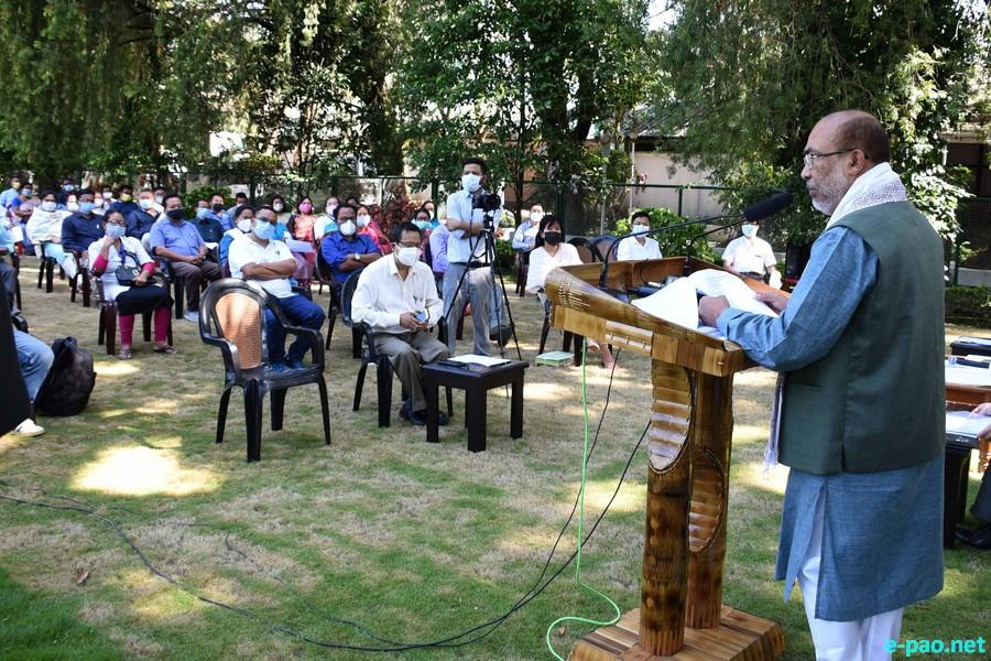 Poster Distribution Programme on COVID-19  by CM N Biren Singh at CM Bungalow, Imphal :: October 30 2020