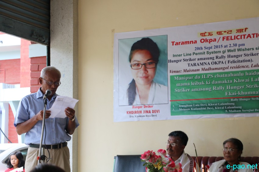 ILP : Felicitation for Hunger strikers during pro-ILP implementation protest of Khwai Lalambung  :: 20 September 2015
