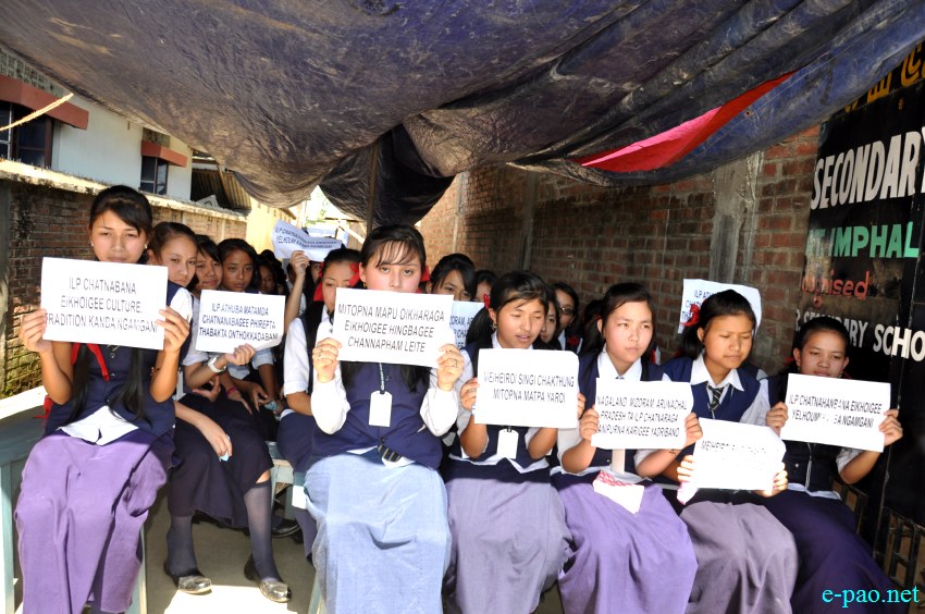 Sit-in-protest by Sacred Heart Hr Secondary School, Porompat for Inner Line permit system in Manipur :: 11 June 2013