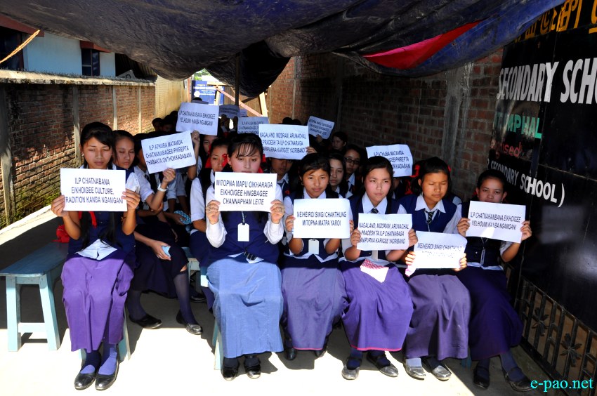 Sit-in-protest by Sacred Heart Hr Secondary School, Porompat for Inner Line permit system in Manipur :: 11 June 2013