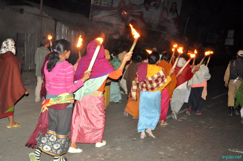 Meira Paibi rally against illegal drugs at Tiddim Road, Imphal on the night of March 1 2013