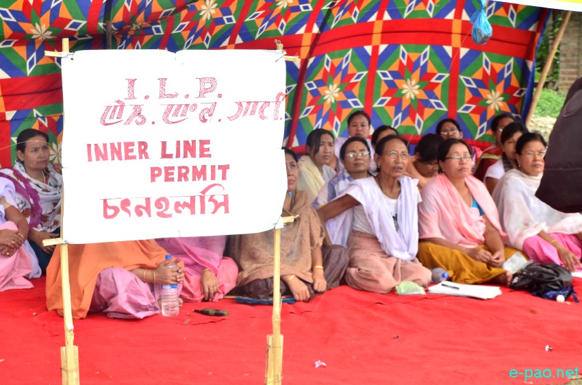 Sit-in-protest at Takhelambam Leikai, Bijoy Gobinda, Temporary Market demanding implementation of Inner Line Permit System :: July 27 2014