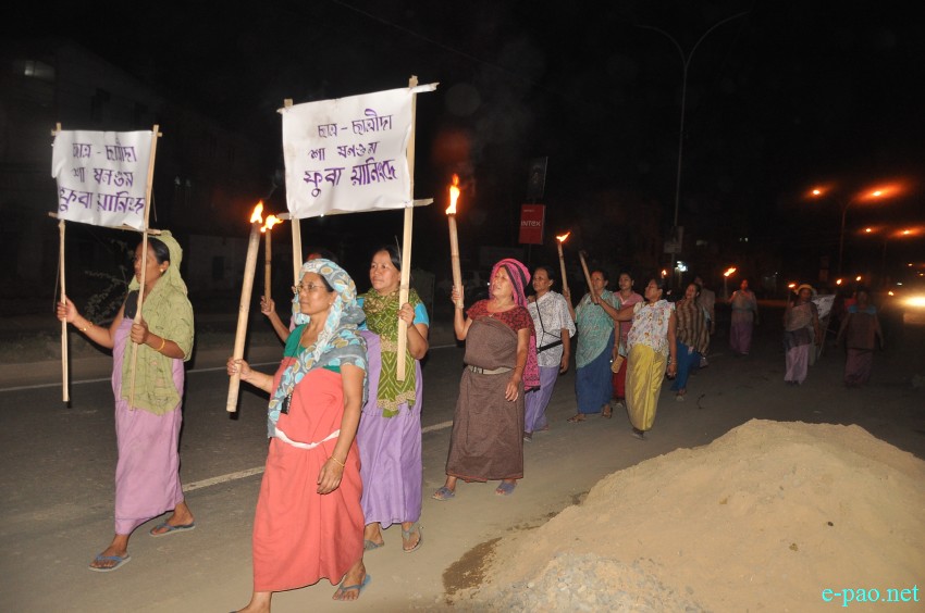 Meira Paibi Protest at Heirangoithong, Uripok, Imphal  demanding implementation of Inner Line Permit System :: July 28 2014