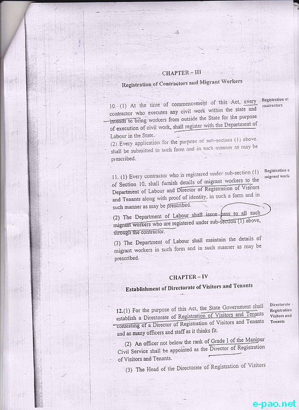 Content of Manipur Regulation of Visitors, Tenants and Migrant Workers (MRVT&MW) Bill 2015 :: March 16 2015