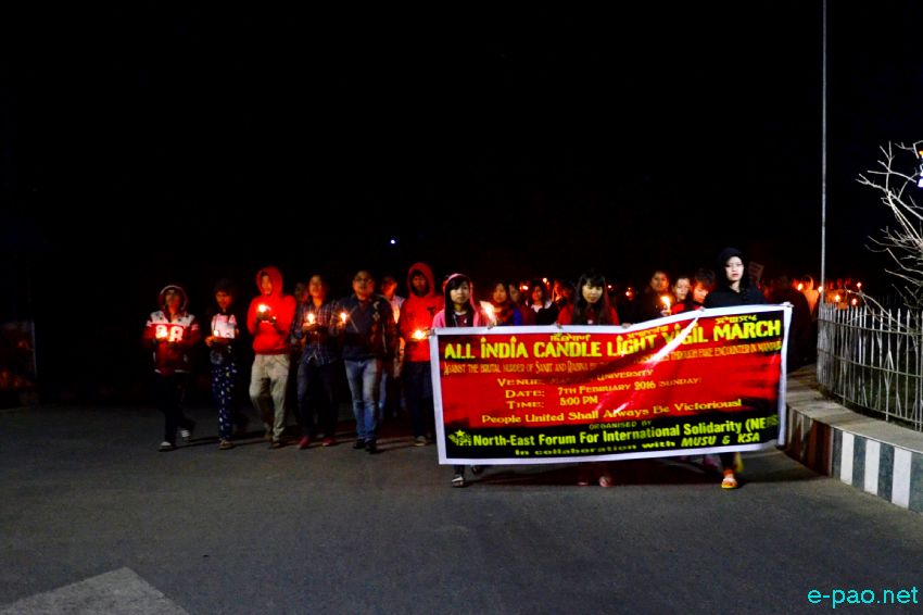Candle Light Vigil at Manipur University (MU) campus against Police Commandos on fake encounter :: February 07 2016