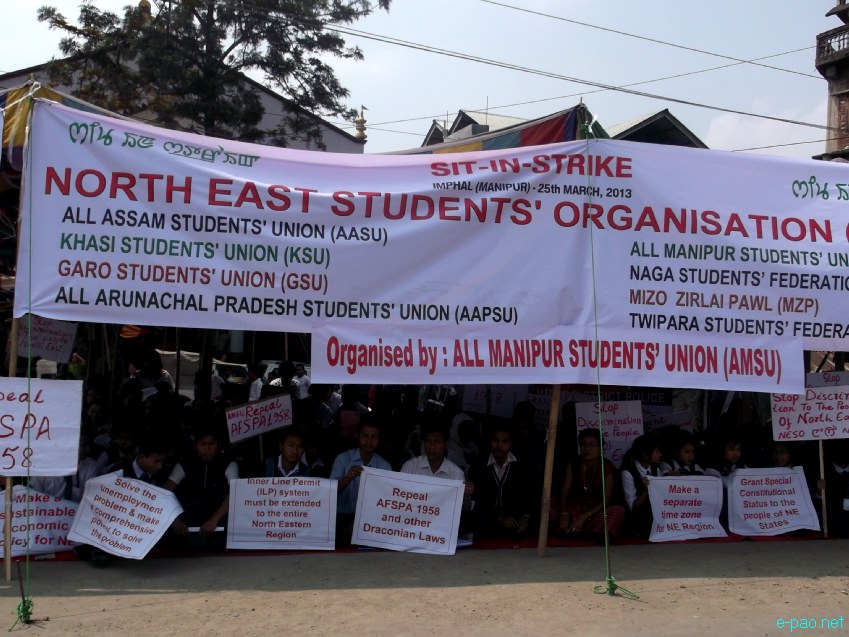 Sit-in-protest at Keishampat junction on Monday, March 25, 2013  in support of the demands made by  NESO :: March 25, 2013