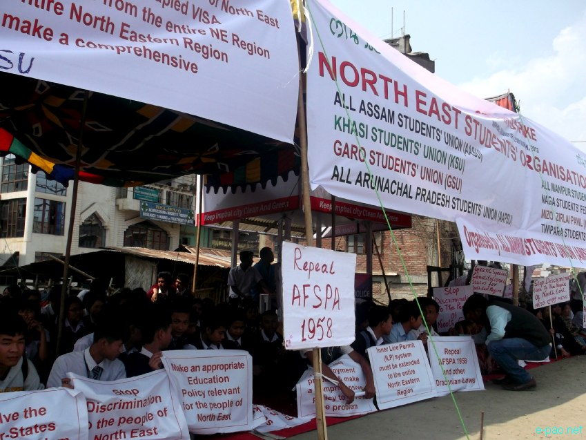Sit-in-protest at Keishampat junction on Monday, March 25, 2013  in support of the demands made by  NESO :: March 25, 2013