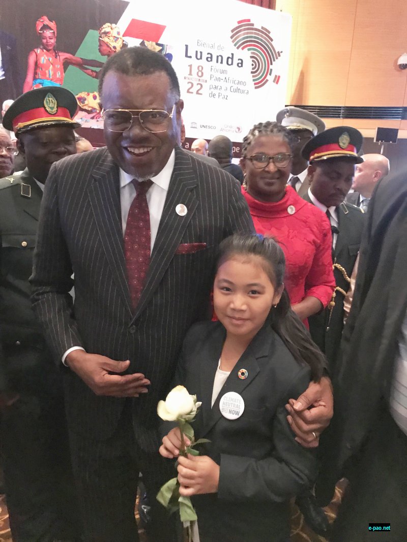  Licypriya Kangujam with the President of Namibia Mr. Hage Geingob  on September 18 2019  