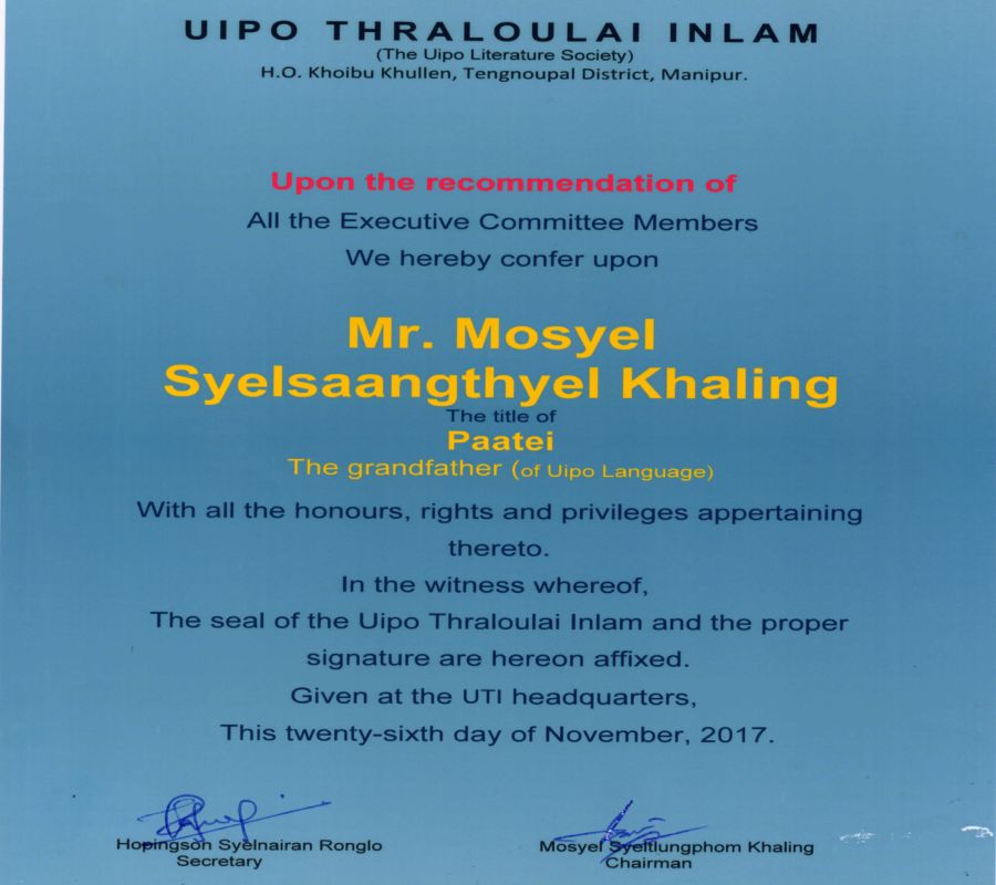 Acheivements of Mosyel Khaling on continuous efforts to develop, promote and maintain Uipo language