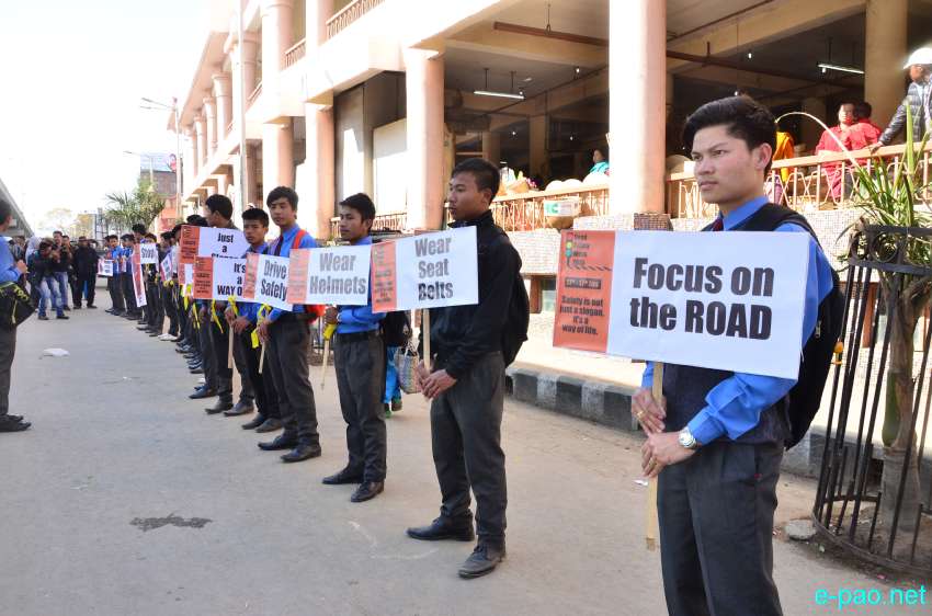 Students participating in Walkathon in Imphal for National Road Safety Week ::  January 17 2015