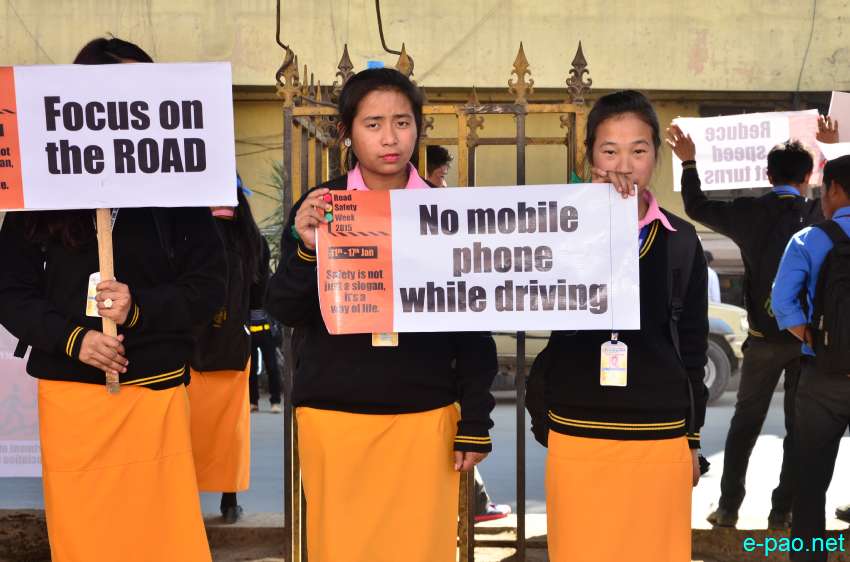 Students participating in Walkathon in Imphal for National Road Safety Week ::  January 17 2015.   