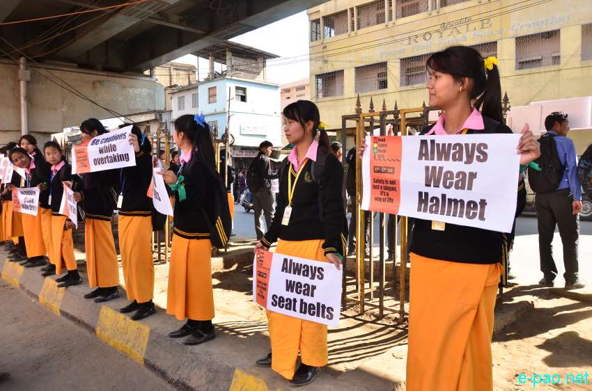 Students participating in Walkathon in Imphal for National Road Safety Week ::  January 17 2015