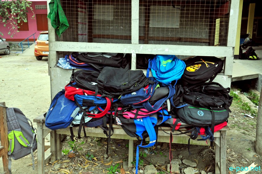  School bags left outside by Students appearing for Class X Exam (High School Leaving Certificate) :: 24 February 2018 