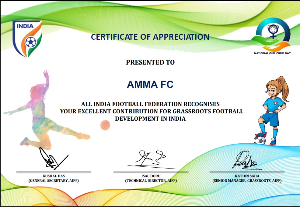 AIFF recognised AMMA FC Andro for Grassroots Football for girls :: February 2021