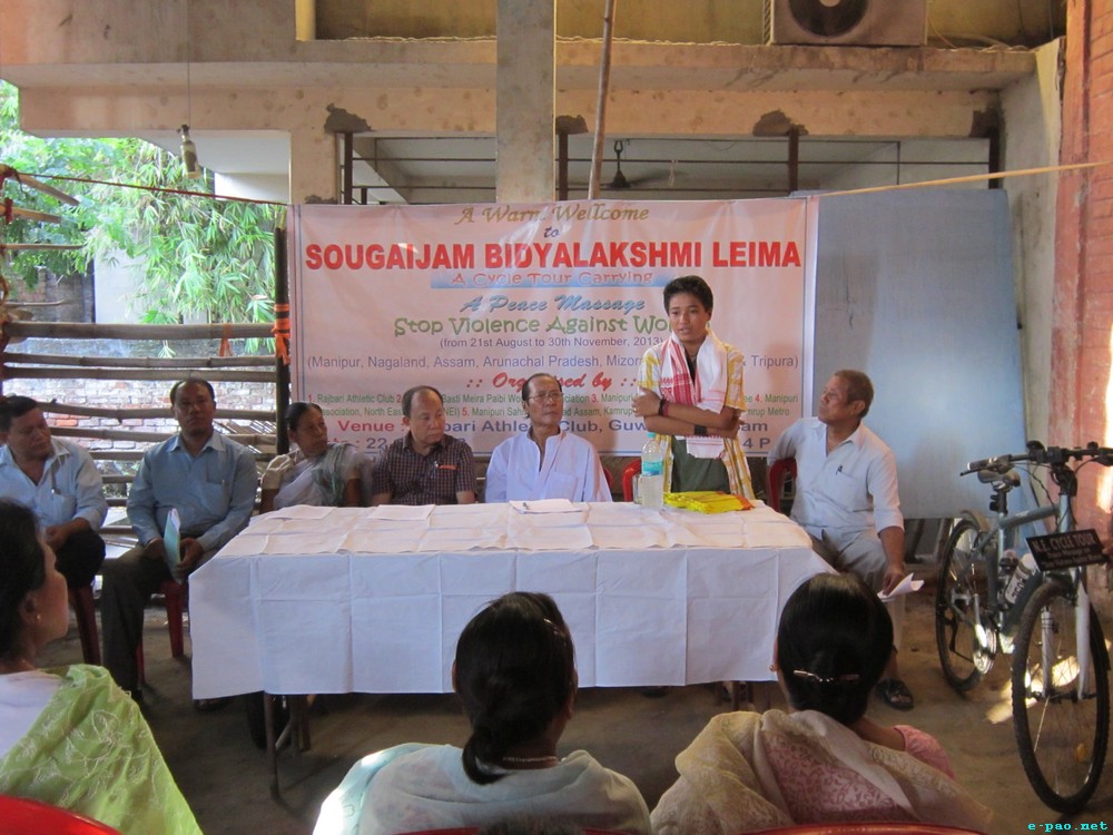 Sougaijam Bidyalaxmi Leima's NE cycle  tour to spread 'Crime against women and Children' : Pictures across NE  :: August-September 2013