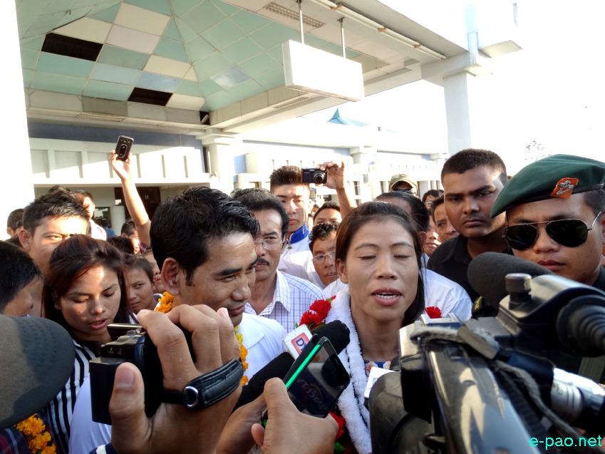 Mary Kom, Gold Medallist at Asian Games 2014 , welcomed at Imphal Airport :: October 6 2014
