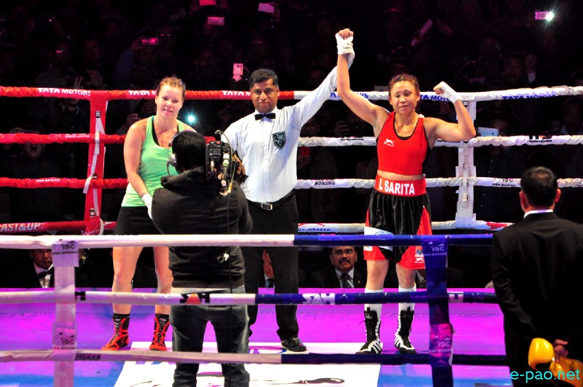 Laishram Sarita outboxed Zsofia Bedo of Hungary in her first professional outing at Khuman Lampak, Imphal :: January 28 2017