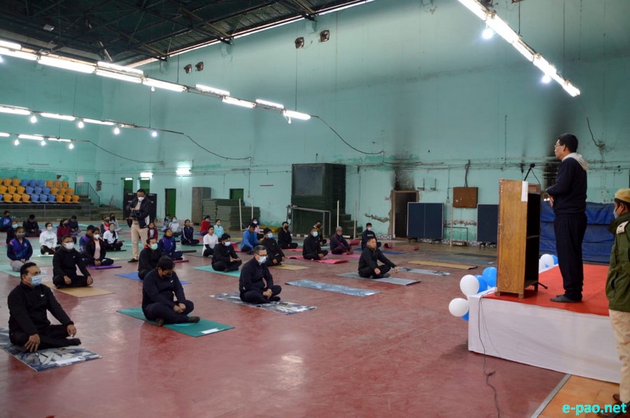 'Surya Namaskar Practice' at 7 AM at Kamal Indoor Stadium of Manipur University, Canchipur  :: 7th February, 2022