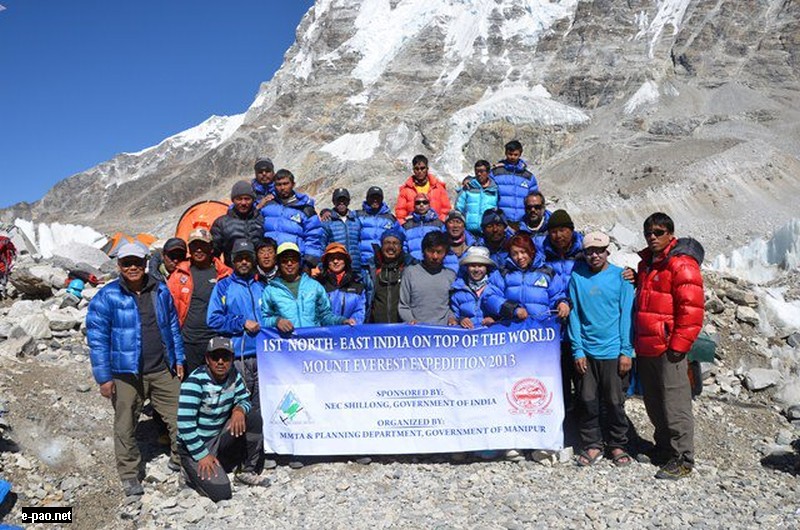 Group photo of 1st North East India on top of the World (Mt