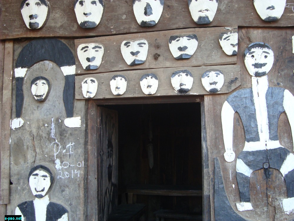 Main door of Maram Khullen Morung (youth dormitory) in Senapati District, Manipur :: June 2014